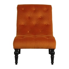 Fauteuil en tissu velours safran et hévéa massif noir - Léopold