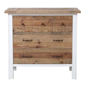 Commode 5 tiroirs en bois recyclé blanc - Rivages