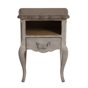 Table de chevet 1 tiroir en pin gris argenté - Château