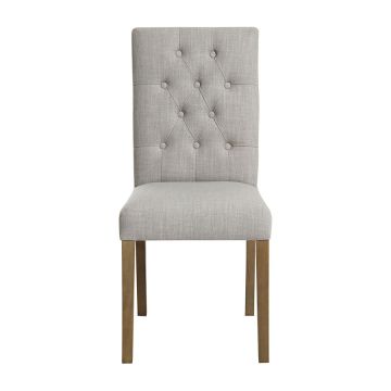 Chaise capitonnée en tissu beige et frêne - Albane