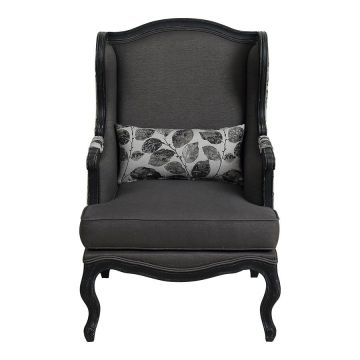 Fauteuil bergère en frêne noir et tissu feuilles noires - Bruges