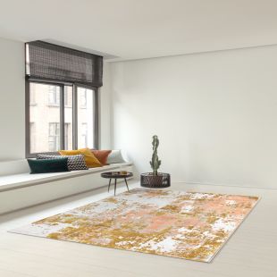 Grand tapis abstrait rose/doré 200x290 - Stratus