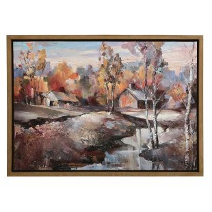 Tableau à l'huile campagne automnale (91,5 x 66,5 cm)