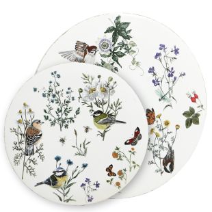 Duo disques muraux en bois motif oiseaux