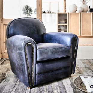 Fauteuil club en cuir noir - Churchill