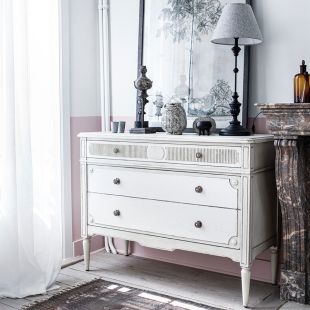 Commode 3 tiroirs en pin blanc craie - Montaigne