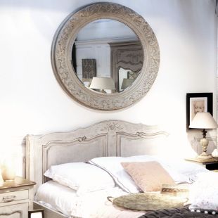 Grand miroir rond en bois