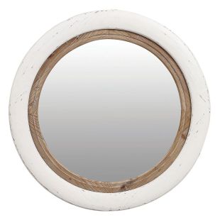 Miroir rond blanc et bois