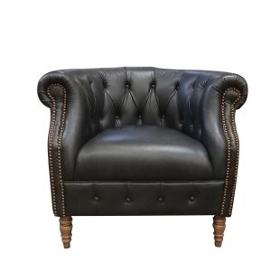 Fauteuil club en cuir noir - Victoria