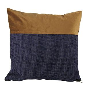 Housse de coussin bicolore bleue et velours brun