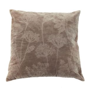 Housse de coussin effet velours motif floral beige