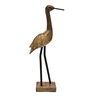 Statue oiseau en bois sur socle