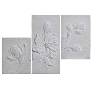 Triptyque floral en relief en béton 88,5x61,5